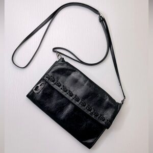 Vintage Brighton Black Leather Foldable Crossbody bag‎ Clutch Wallet
